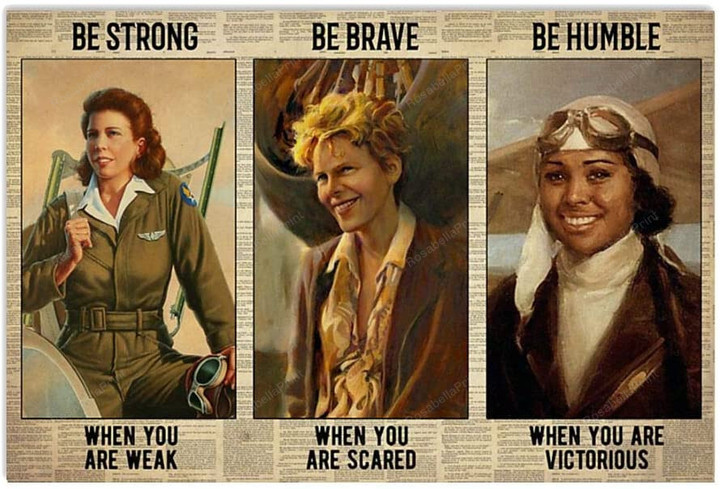 Vintage Female Pilot Be Strong Canvas Wall Art Vintage Female Paint Canvas Cute Rectangle Canvas For Painting