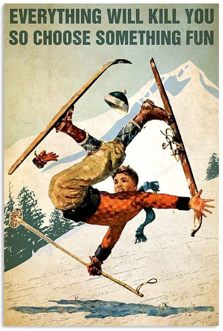 Vintage Boy Skiing Falling Everything Canvas Art Vintage Boy Painters Canvas Cute Polyester Canvas For Sublimation