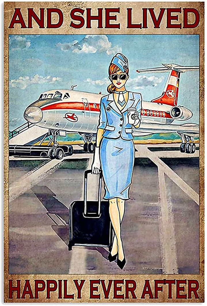 Vintage Flight Attendant Girl Happily Painting Canvas Vintage Flight Square Canvas Attractive Supplies For Canvas Painting