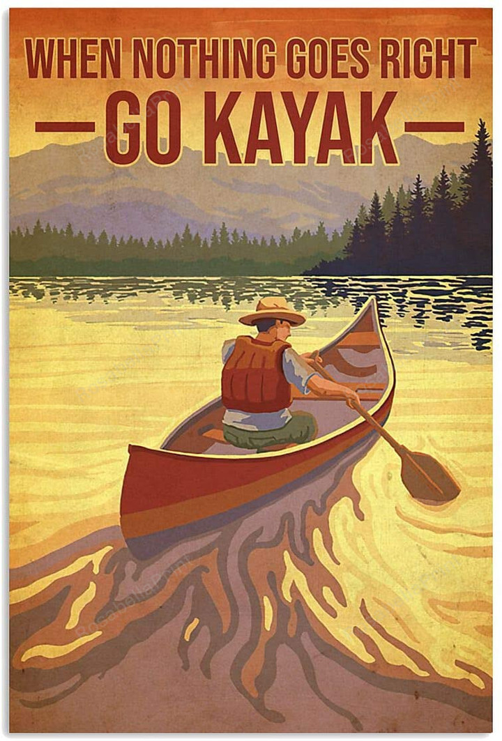 Vintage Man Kayaking When Nothing Canvas Wall Art Vintage Man Canvas Tarp Cute Canvas For Painting