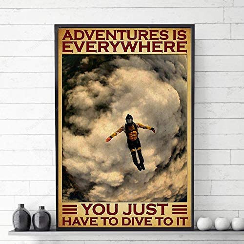 Vintage Man Skydiving Adventure Is Canvas Wall Art Vintage Man Paint Canvas Small Gold Paint For Canvas