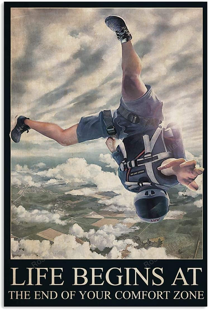 Vintage Skydiving Life Begins At Painting Canvas Vintage Skydiving Small Canvas Puny Canvas Painting For Kids