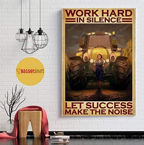 Vintage Tractor Girl Work Hard Canvas Wall Art Vintage Tractor White Canvas Wall Art Cool Canvas App For Students