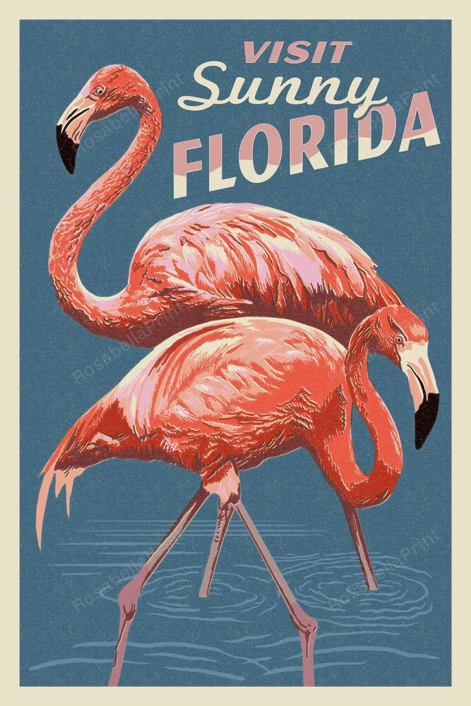 Visit Sunny Florida Flamingo Letterpress Canvas Visit Sunny Canvas Watch Tiny Canvas For Acrylic Painting