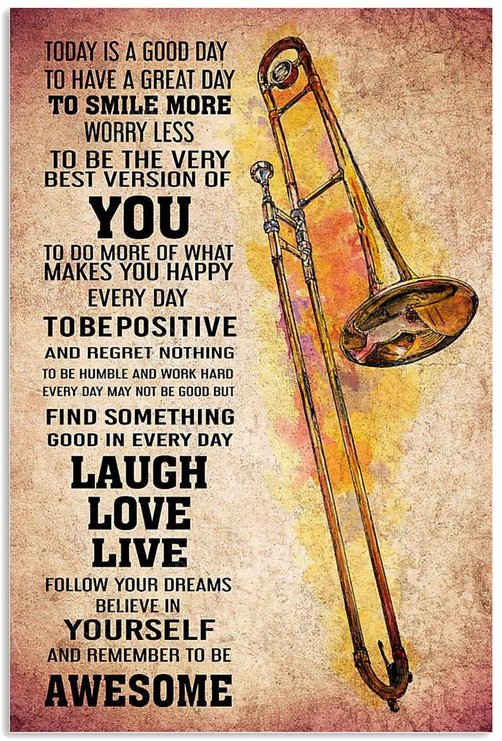Vintage Trombone Good Day Laugh Painting Canvas Vintage Trombone Large Wall World Map Canvas Small Canvas Painting For Kids