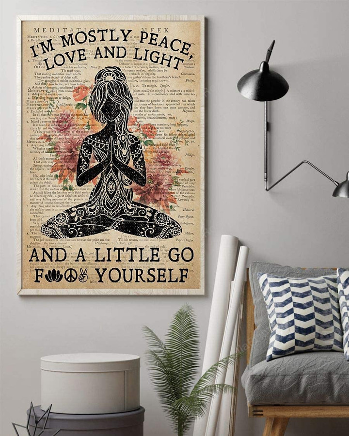 Yoga Im Mostly Peace Love Canvas Wall Art Yoga Im Plastic Canvas Sheets Fit Empty Canvas For Painting