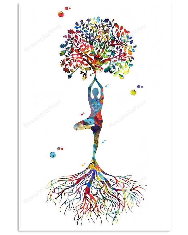 Yoga Tree Of Life Watercolor Painting Canvas Yoga Tree Small Paintings Canvas Tiny Rectangle Canvas For Painting