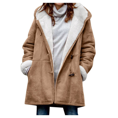 Women Winter Warm Coat Plus Velvet Long Sleeve Jacket Buckle Pocket Parka