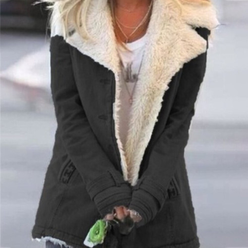 New Autumn Winter Women's Fashion Denim Jacket Velvet Long-Sleeved Warm Jacket