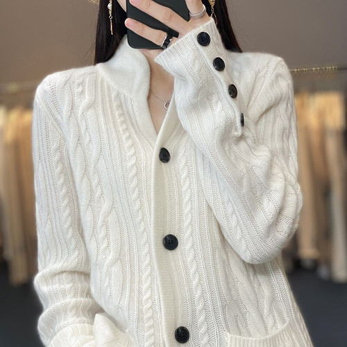 Fashion New 100% Cashmere Sweater Solid Color Knitted Women's Cardigan Sweater Premium