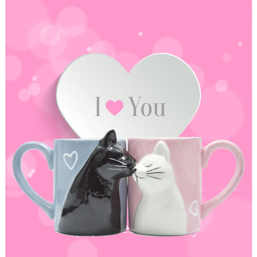 2pcs Luxury Kiss Cat Cups Couple Ceramic Mugs