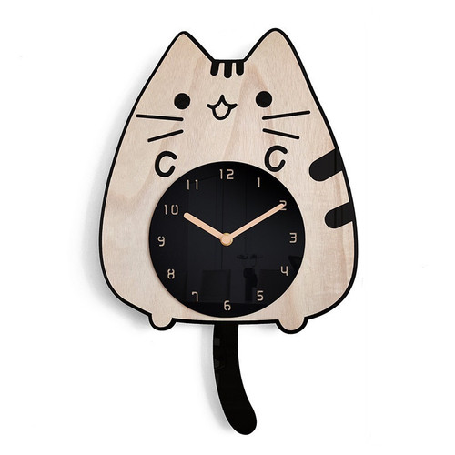 3D Wooden Cartoon Cats Wall Clock