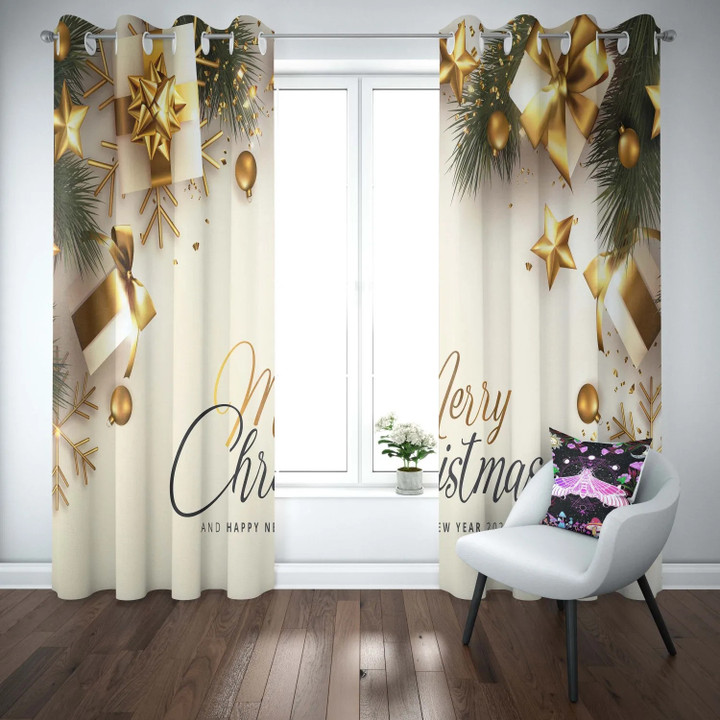 Christmas Happy New Year Red Green Window Curtains