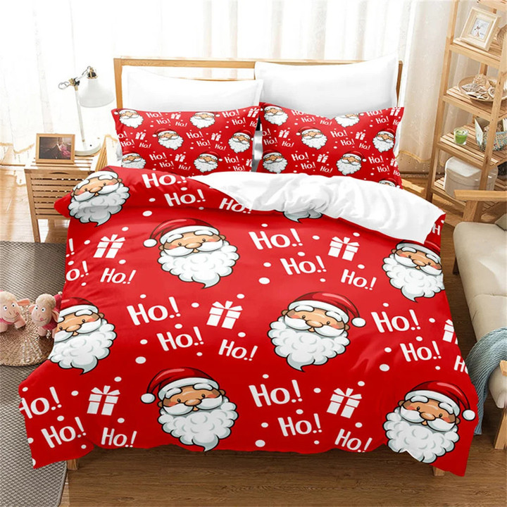 Christmas Happy New Year Red Santa Claus Queen King Full Size Bedding Set