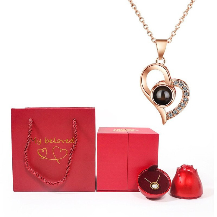 Personalised Heart Photo Projection Necklace with I Love You in 100 Languages
