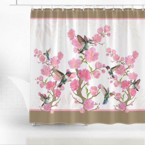 Vibrant Hummingbird Shower Curtain – Artistic Bird Pattern for Modern Bathrooms