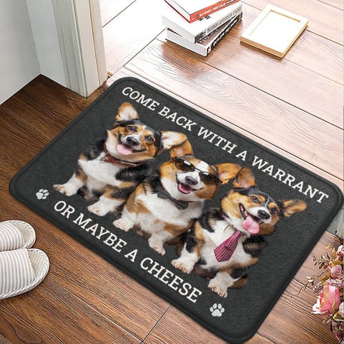 Funny Tri-color Corgi Doormat - Welcome Guests with Humor and Cheese