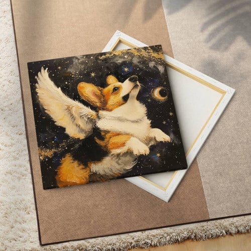 Corgi Angel Square Canvas: A Heavenly Addition with Black Backing
