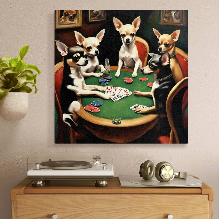 Chihuahuas Playing Poker Square Canvas