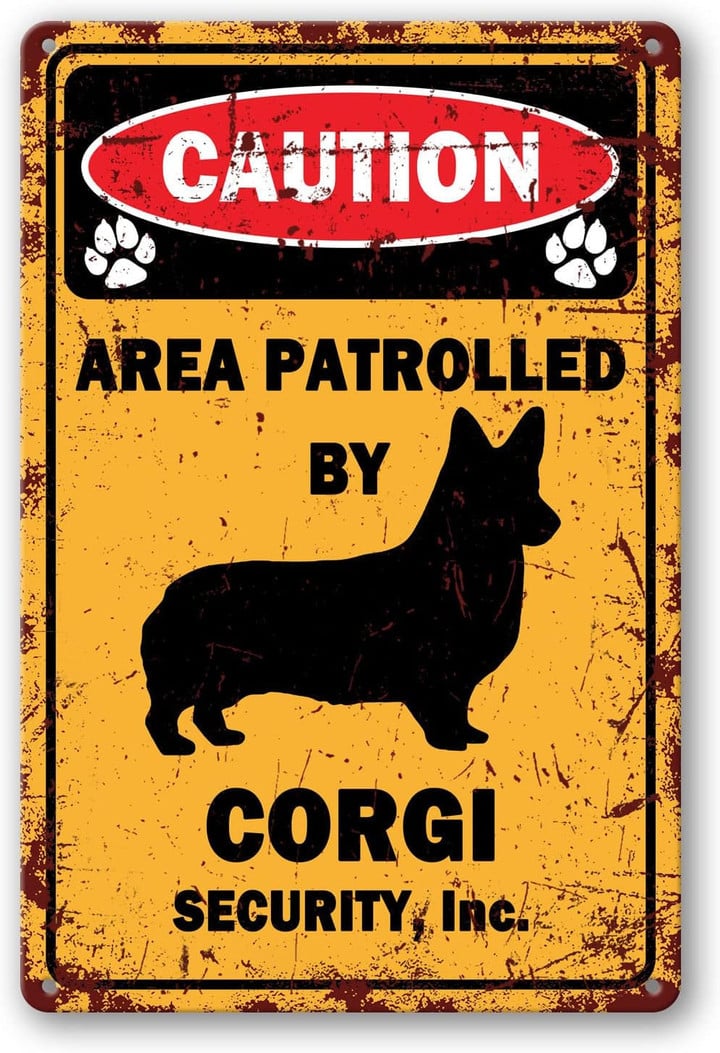 Corgi Dog Metal Tin Sign Caution