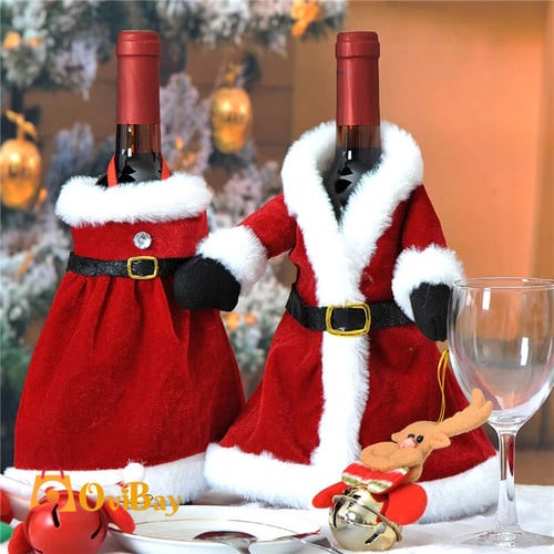 Creative Christmas Wine Bottle Set Golden Velvet Dress