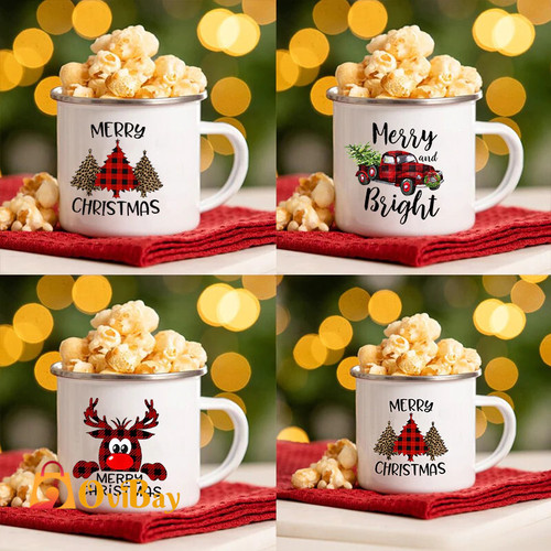 Merry Christmas Print Creative Enamel Coffee Tea Wine Drink Mug