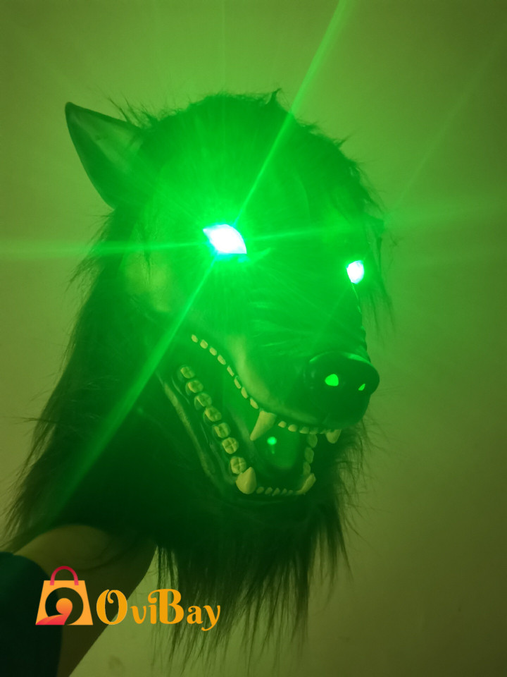 Werewolf Headwear Glowing Eyes Movable Costume Mask