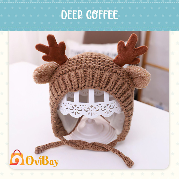Christmas Cute Deer Baby Hat Winter Warm Plush Knitted Beanie