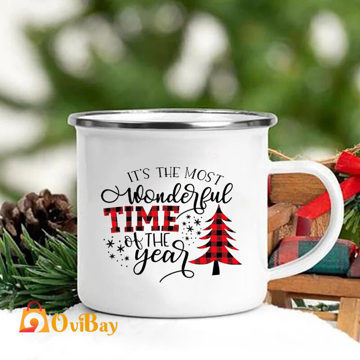 Merry Christmas Print Creative Enamel Coffee Tea Wine Drink Mug
