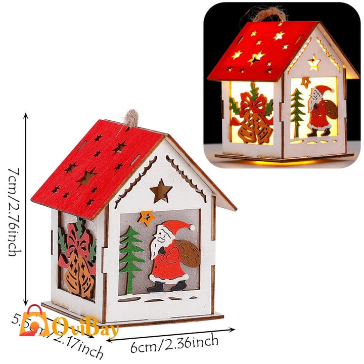 Christmas Ornaments Wood Glowing Castle Lamp