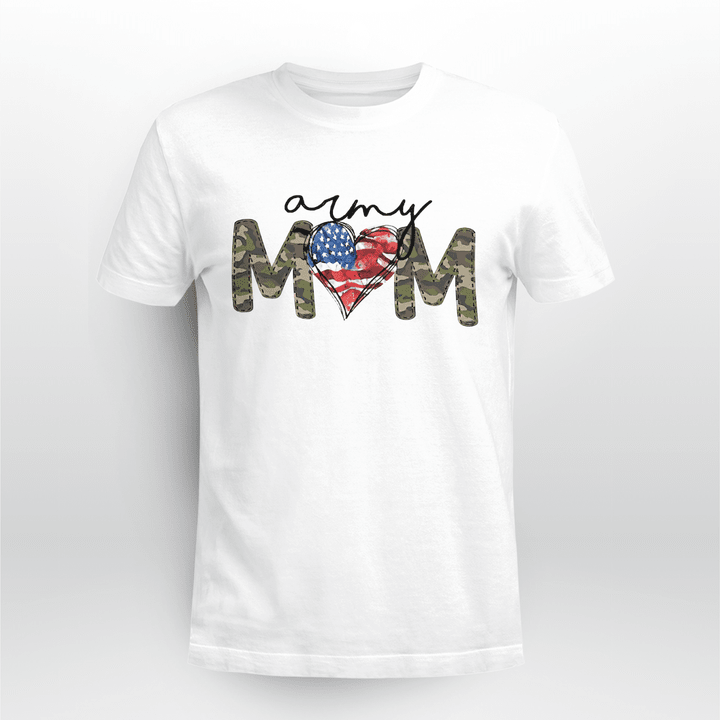 Army Mom American Flag Heart T-Shirt