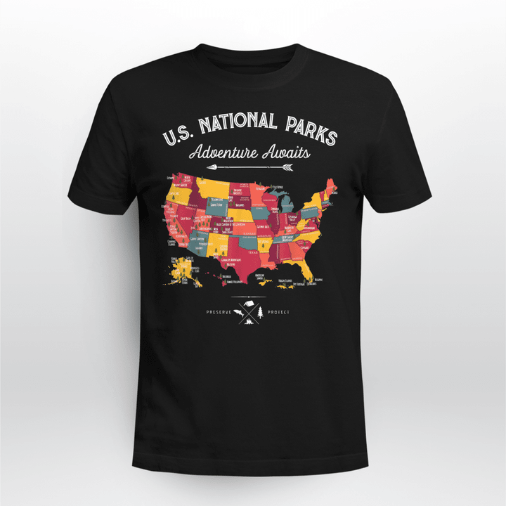Camping Classic T-shirt 62 National Parks Map