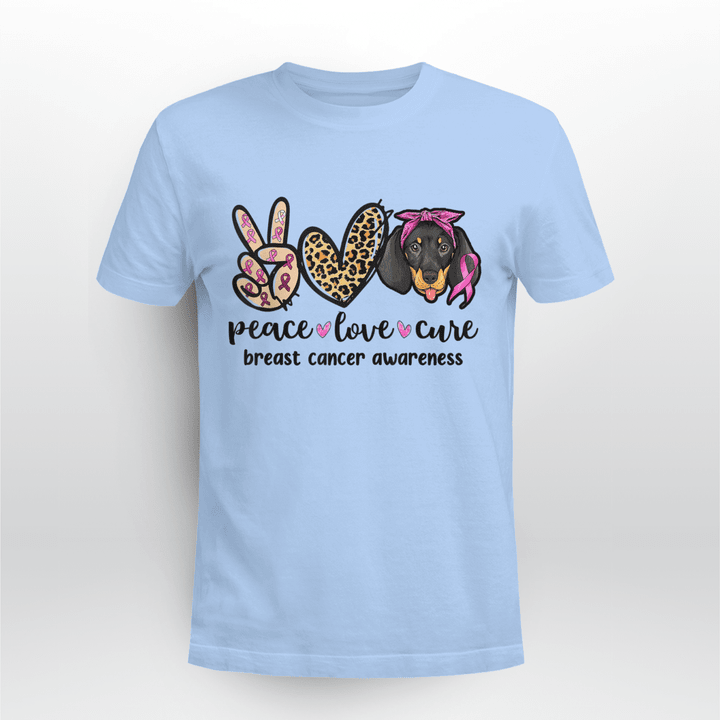 Breast Cancer Classic T-shirt Peace Love Cure Dachshund