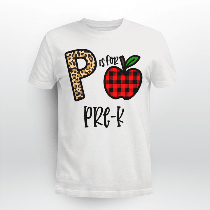 Pre-K Teacher Classic T-shirt Plaid Apple P Is For Pre-K