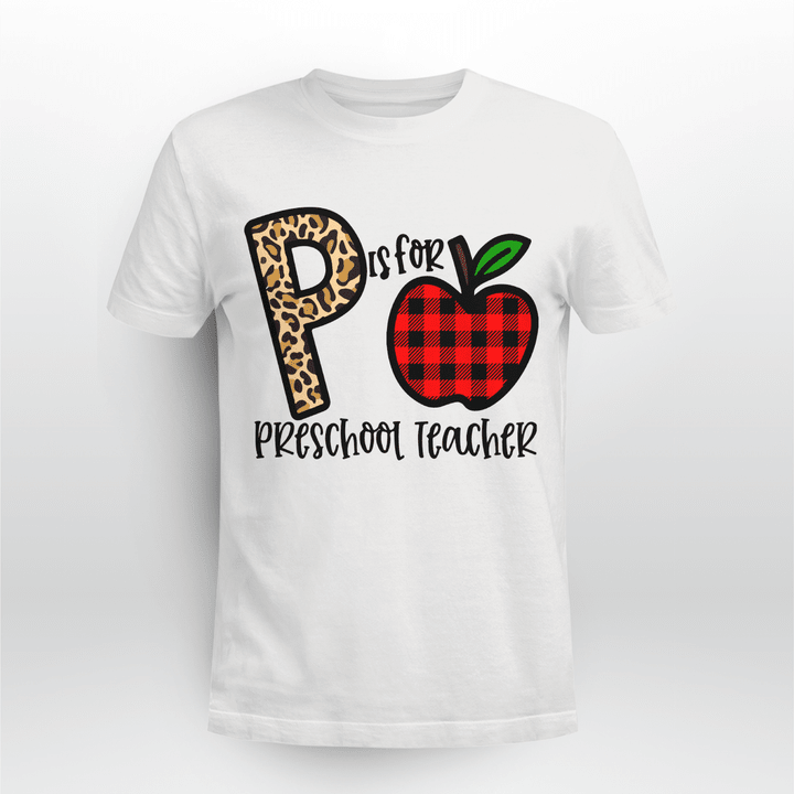 Preschool Teacher Classic T-shirt Plaid Apple