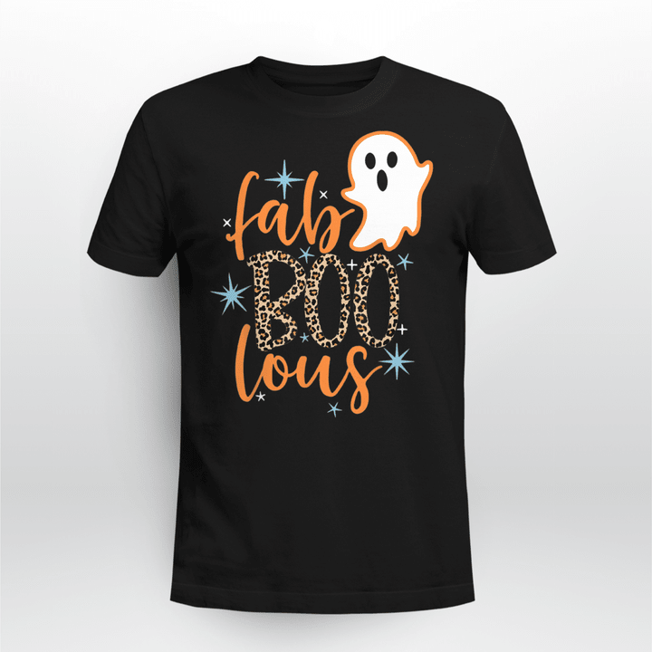 Halloween T-shirt Cute Boo Ghost Fab-Boo Lous Leopard