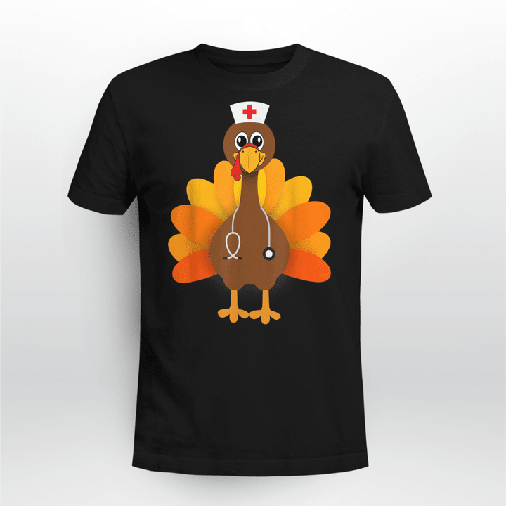Thanksgiving Scrub Tops Women Turkey Nurse Holiday Nursing T-Shirt