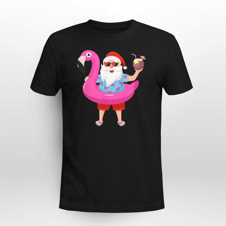 Flamingo Christmas T-shirt Santa Vacation