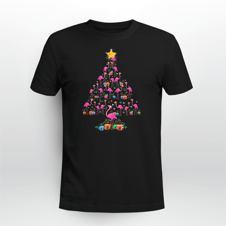 Flamingo Christmas T-shirt Tree