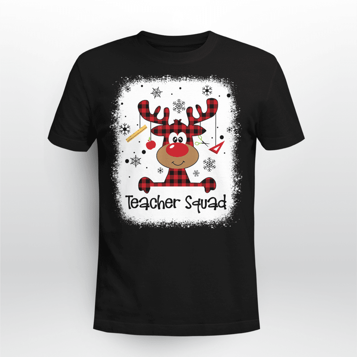 Teacher Christmas T-shirt Bleached Teacher Squad Reindeer