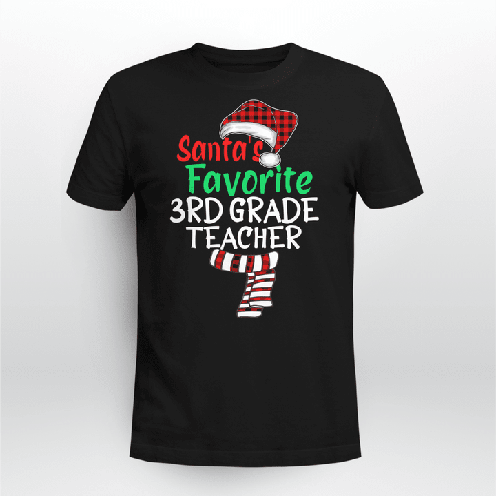 Teacher Christmas T-Shirt Santa's Favorite 3rd Grade Teacher