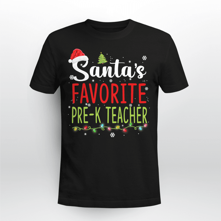 Teacher Classic T-shirt Santa's Favorite Pre-K Teacher Christmas Santa Hat Lights