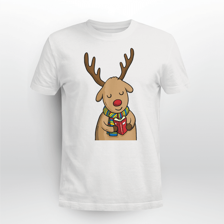 Librarian Classic T-Shirt Cute Christmas Reindeer Reading Book