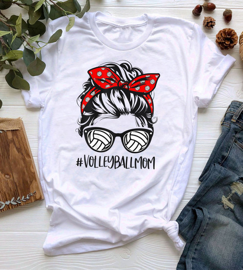 Volleyball T-Shirt Glasses Bun Red