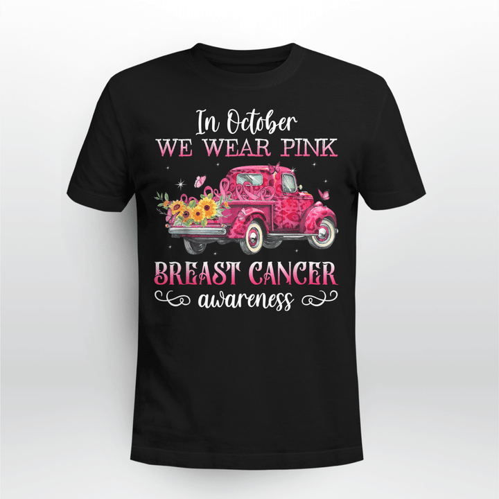 BC In October We Wear Pink Ribbon Leopard Truck Breast Cancer T-Shirt