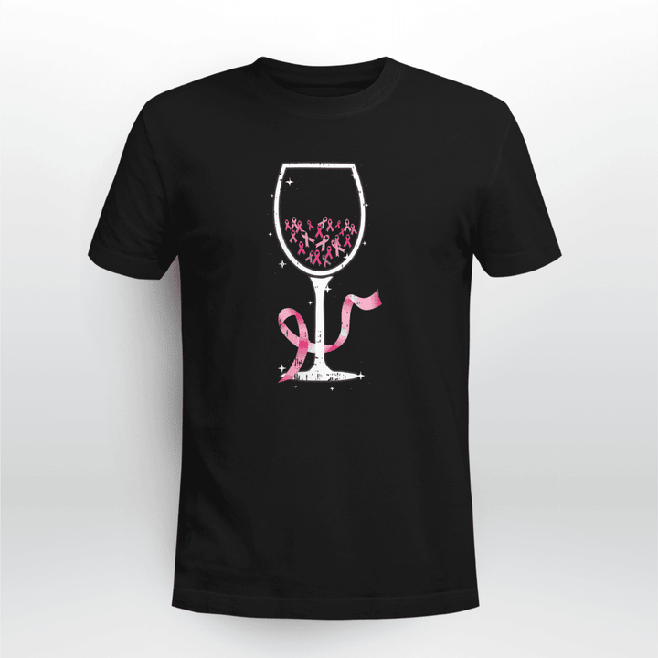 Wine Glass Pink Ribbon Cool Breast Cancer Awareness Gifts T-Shirt