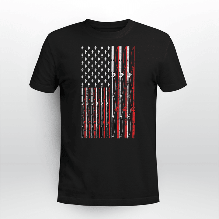 Fishing Rod Classic T-shirt American Flag