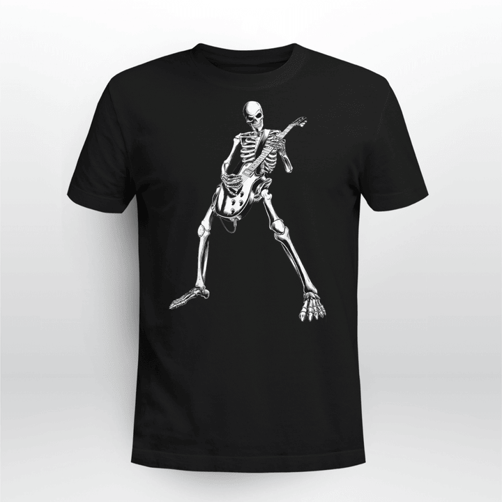 Halloween T-shirt G Skeleton Playing Electric Guitar