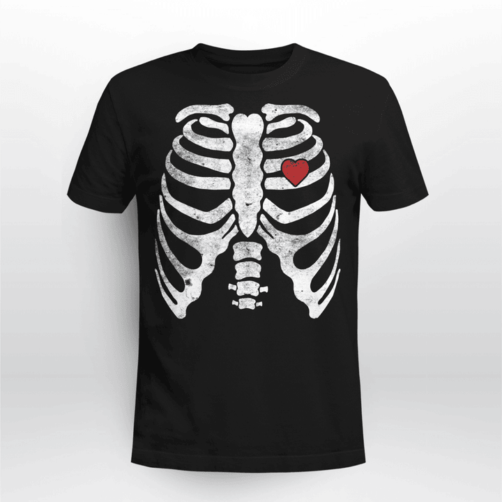 Halloween T-shirt G Skeleton Heart Rib Cage X-Ray