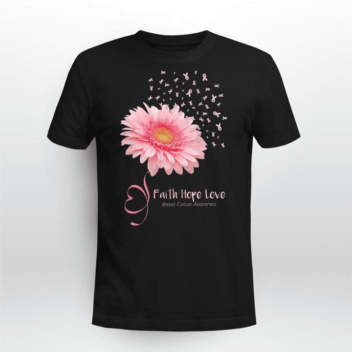 BCA Classic T-shirt Pink Gerbera Daisy Flower Ribbon Breast Cancer Awareness Month